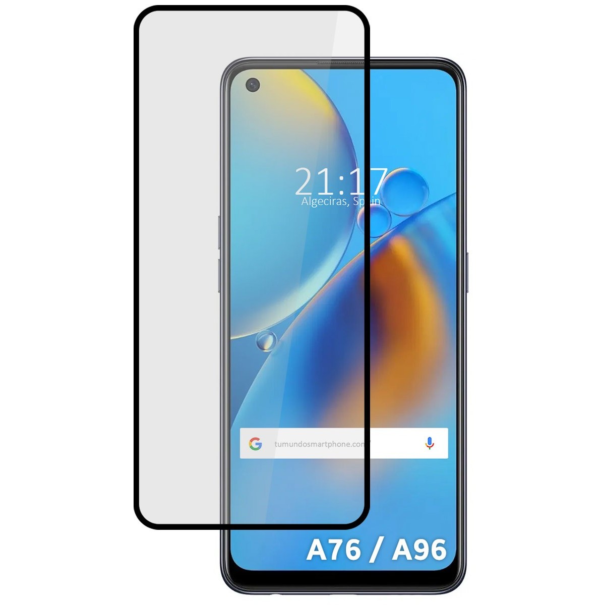 Protector Cristal Templado Completo 5D Full Glue Negro para Oppo A76 / A96 Vidrio