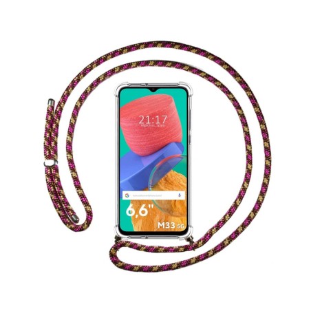 Funda Colgante Transparente para Samsung Galaxy M33 5G con Cordon Rosa / Dorado