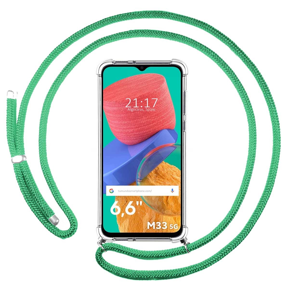 Funda Colgante Transparente para Samsung Galaxy M33 5G con Cordon Verde Agua