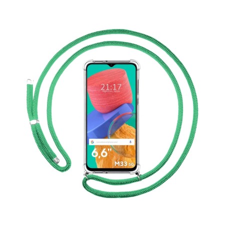 Funda Colgante Transparente para Samsung Galaxy M33 5G con Cordon Verde Agua