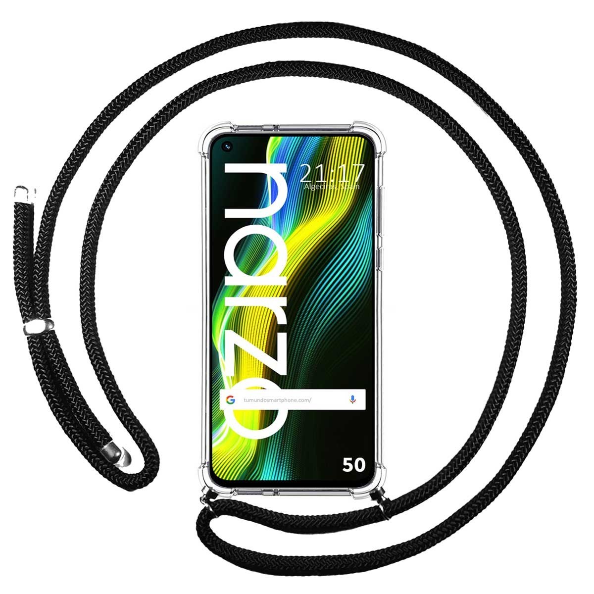 Funda Colgante Transparente para Realme Narzo 50 con Cordon Negro