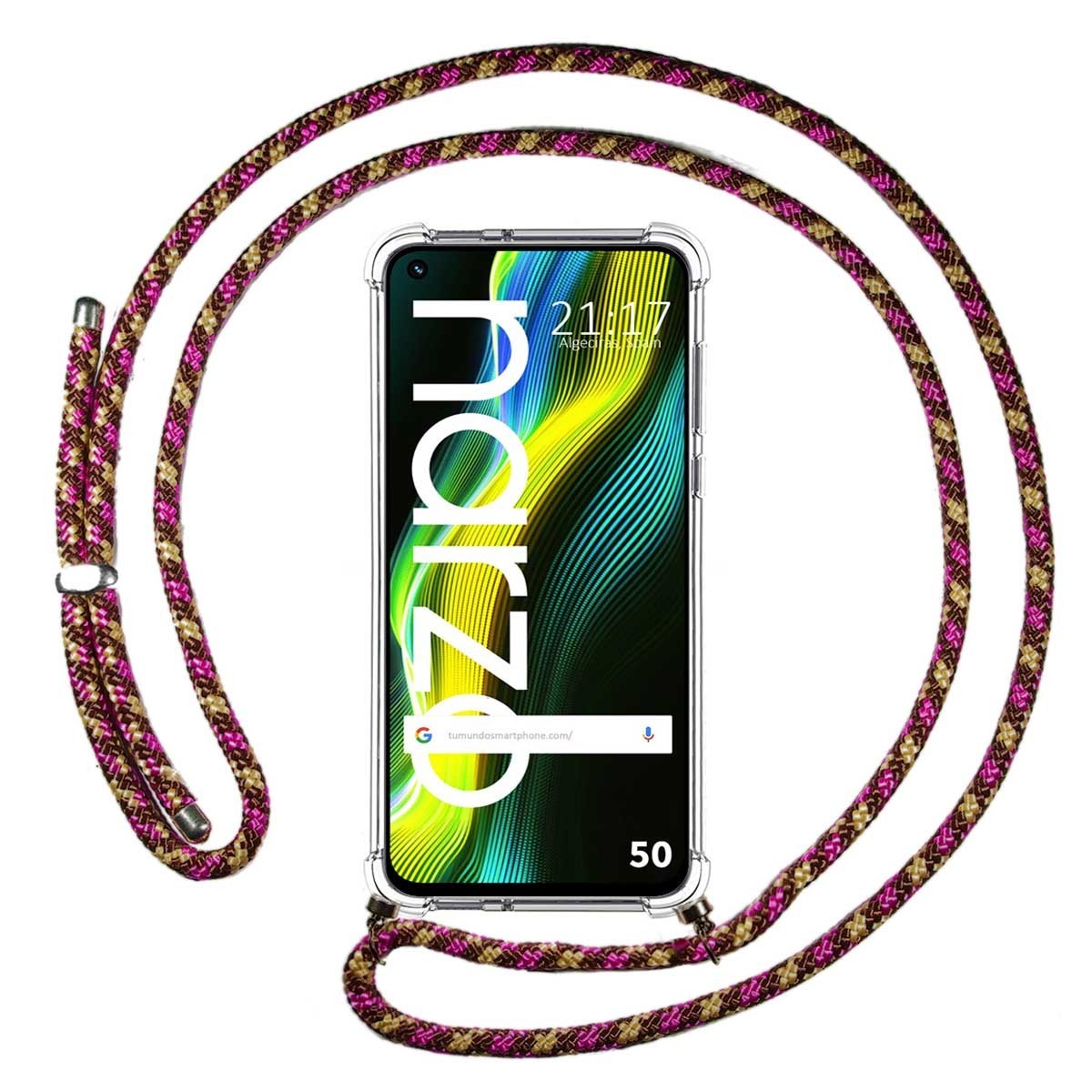 Funda Colgante Transparente para Realme Narzo 50 con Cordon Rosa/Dorado