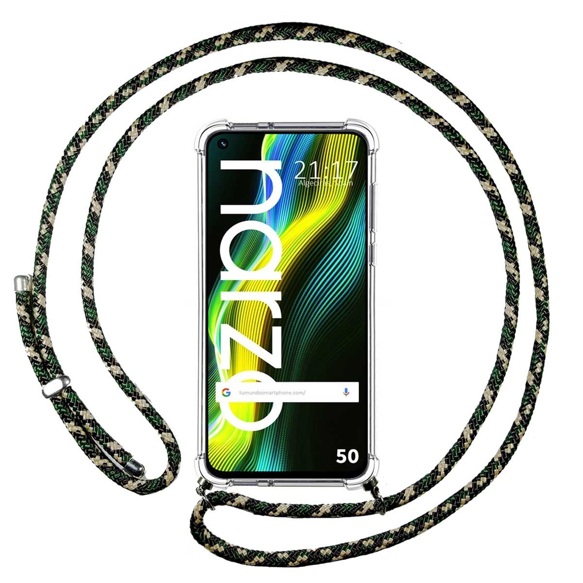 Funda Colgante Transparente para Realme Narzo 50 con Cordon Verde/Dorado