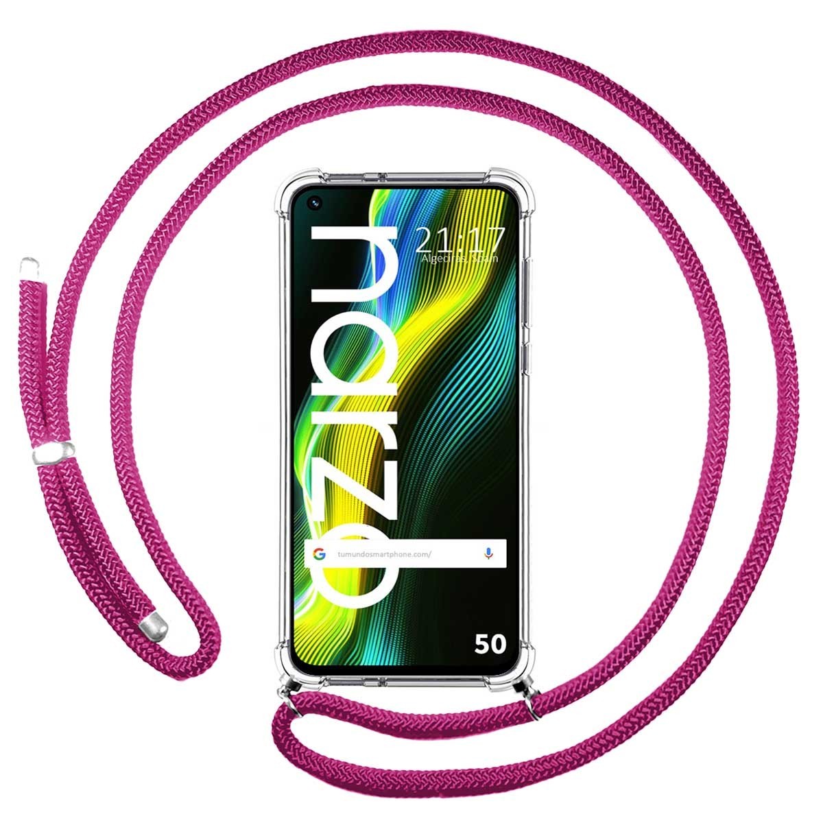 Funda Colgante Transparente para Realme Narzo 50 con Cordon Rosa Fucsia