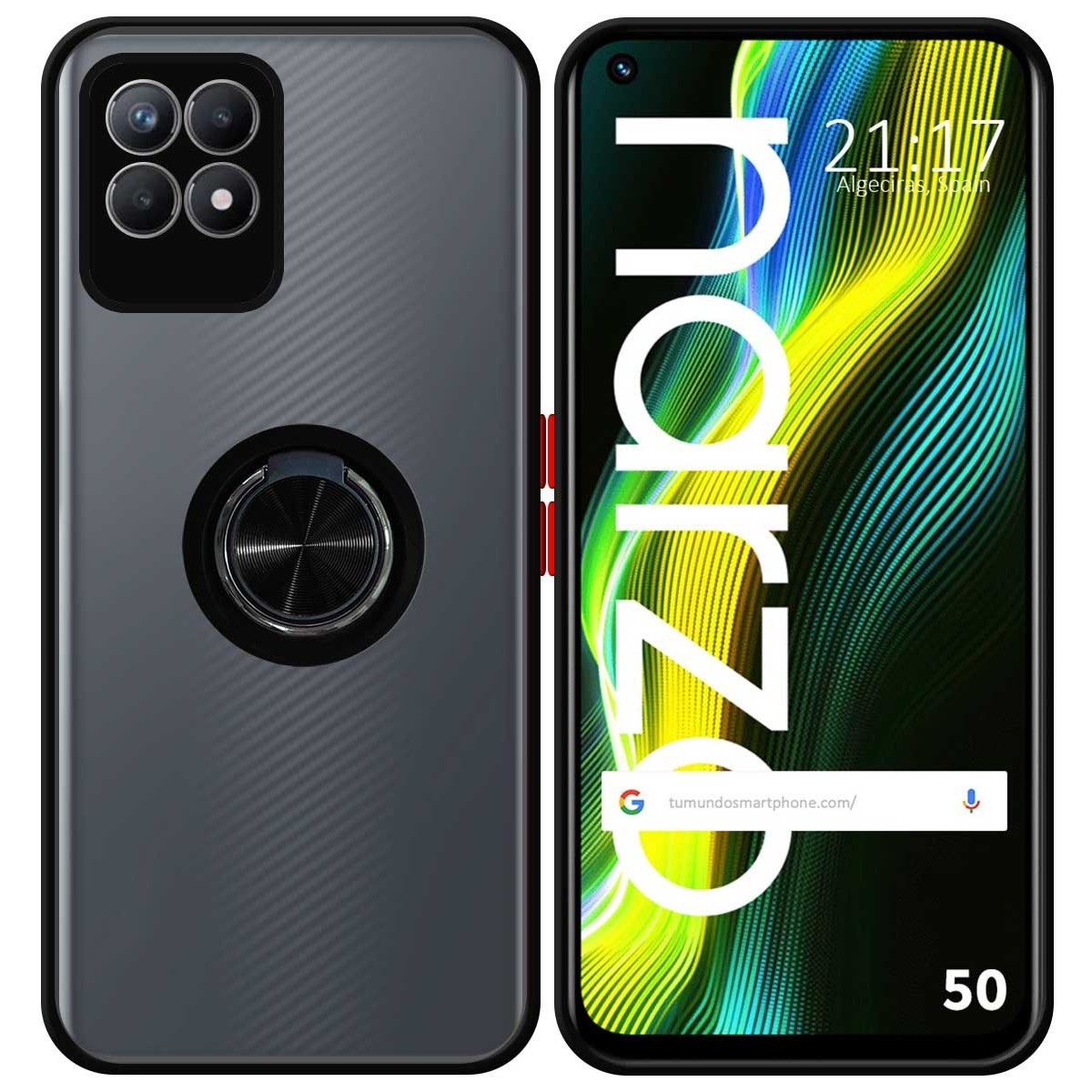Funda Mate con Borde Negro y Anillo Giratorio 360 para Realme Narzo 50