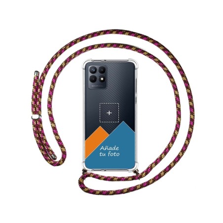 Personaliza tu Funda Colgante Transparente para Realme Narzo 50 con Cordon Rosa/Dorado Dibujo Personalizada