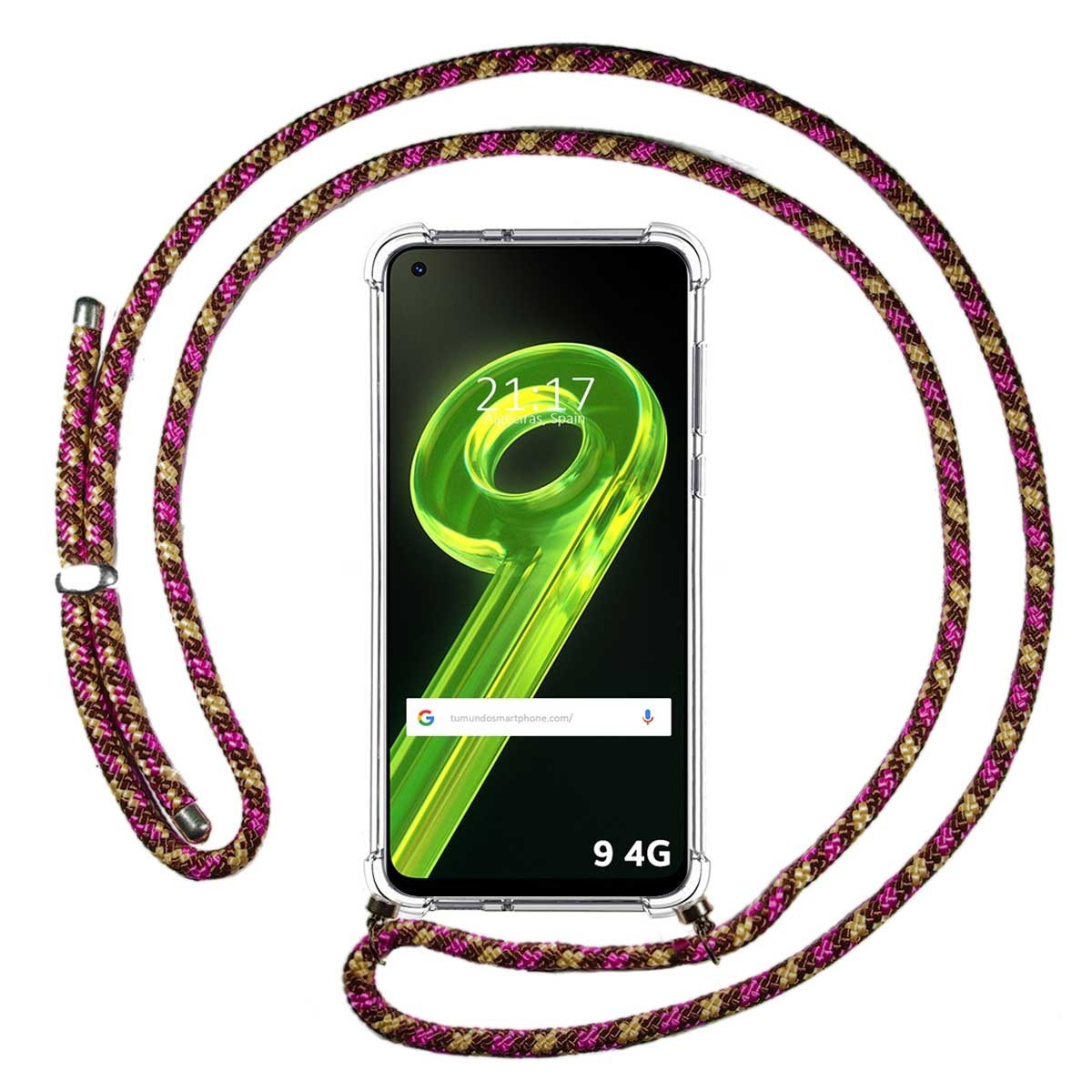 Funda Colgante Transparente para Realme 9 4G con Cordon Rosa/Dorado