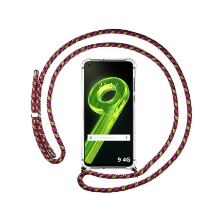 Funda Colgante Transparente para Realme 9 4G con Cordon Rosa/Dorado