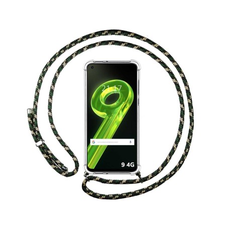 Funda Colgante Transparente para Realme 9 4G con Cordon Verde/Dorado