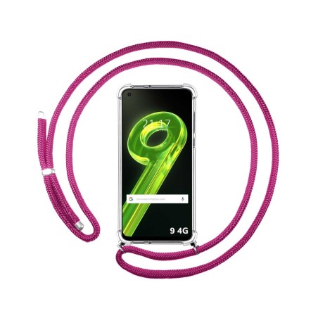 Funda Colgante Transparente para Realme 9 4G con Cordon Rosa Fucsia