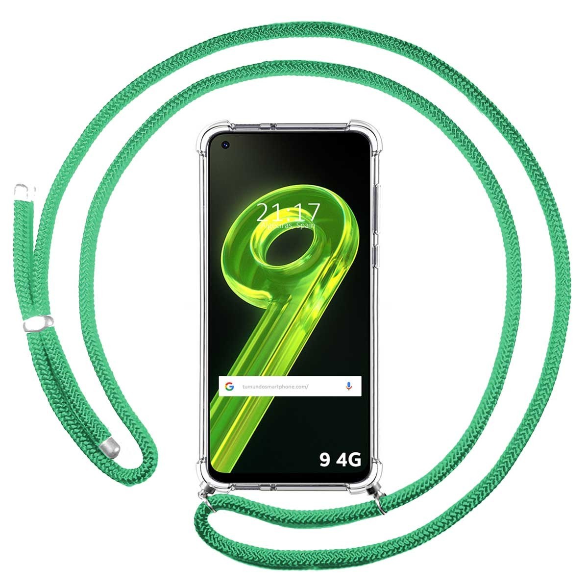 Funda Colgante Transparente para Realme 9 4G con Cordon Verde Agua