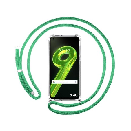 Funda Colgante Transparente para Realme 9 4G con Cordon Verde Agua