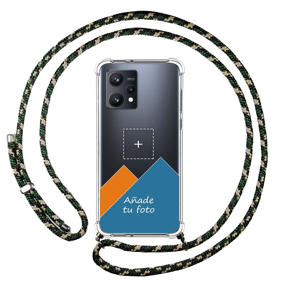 Personaliza tu Funda Colgante Transparente para Realme 9 4G con Cordon Verde/Dorado Dibujo Personalizada