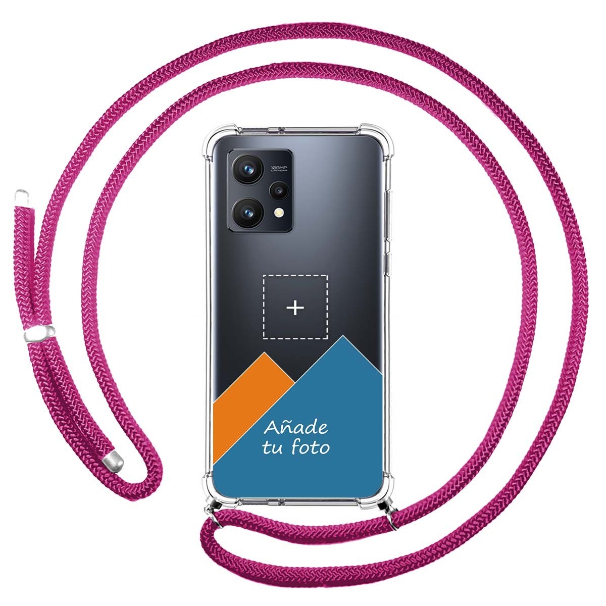 Personaliza tu Funda Colgante Transparente para Realme 9 4G con Cordon Rosa Fucsia Dibujo Personalizada