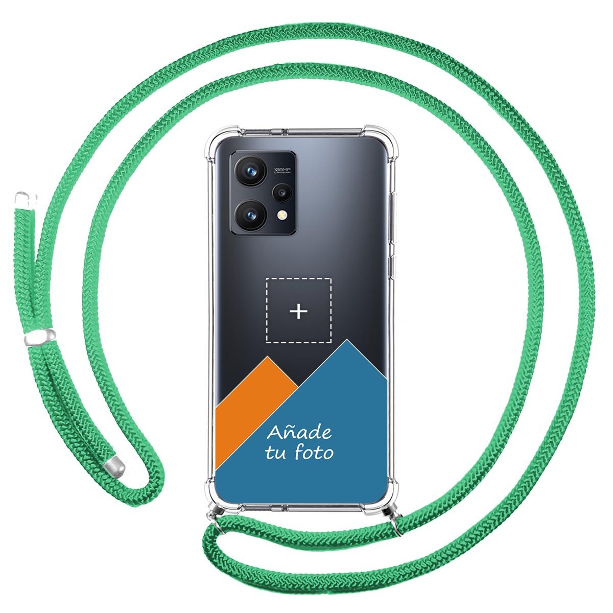 Personaliza tu Funda Colgante Transparente para Realme 9 4G con Cordon Verde Agua Dibujo Personalizada