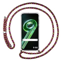 Funda Colgante Transparente para Realme 9 5G con Cordon Rosa/Dorado