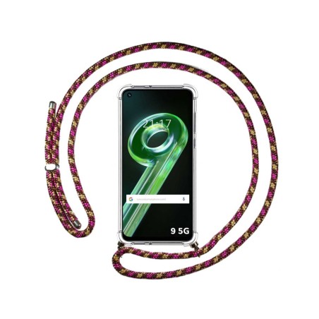Funda Colgante Transparente para Realme 9 5G con Cordon Rosa/Dorado