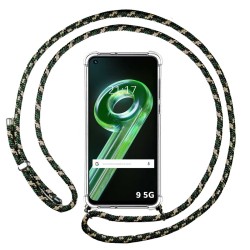 Funda Colgante Transparente para Realme 9 5G con Cordon Verde/Dorado
