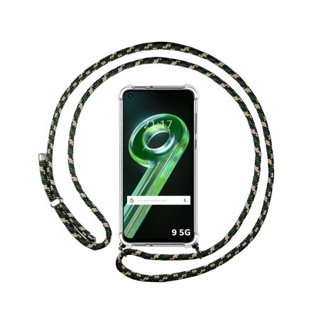 Funda Colgante Transparente para Realme 9 5G con Cordon Verde/Dorado