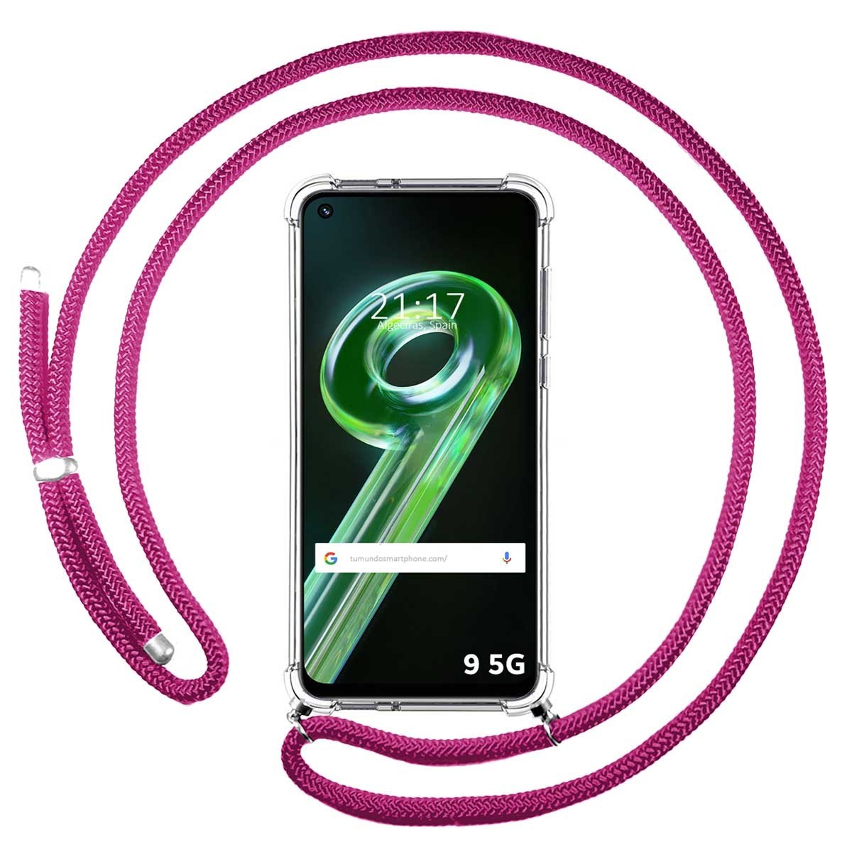 Funda Colgante Transparente para Realme 9 5G con Cordon Rosa Fucsia