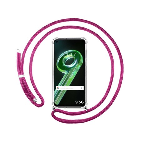 Funda Colgante Transparente para Realme 9 5G con Cordon Rosa Fucsia