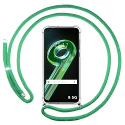 Funda Colgante Transparente para Realme 9 5G con Cordon Verde Agua