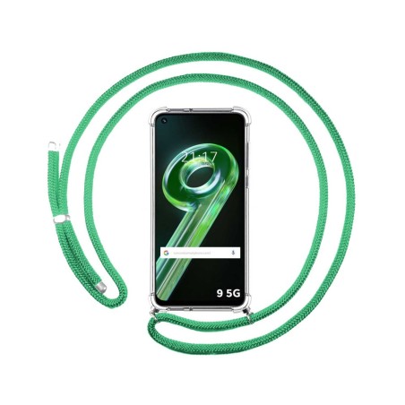 Funda Colgante Transparente para Realme 9 5G con Cordon Verde Agua