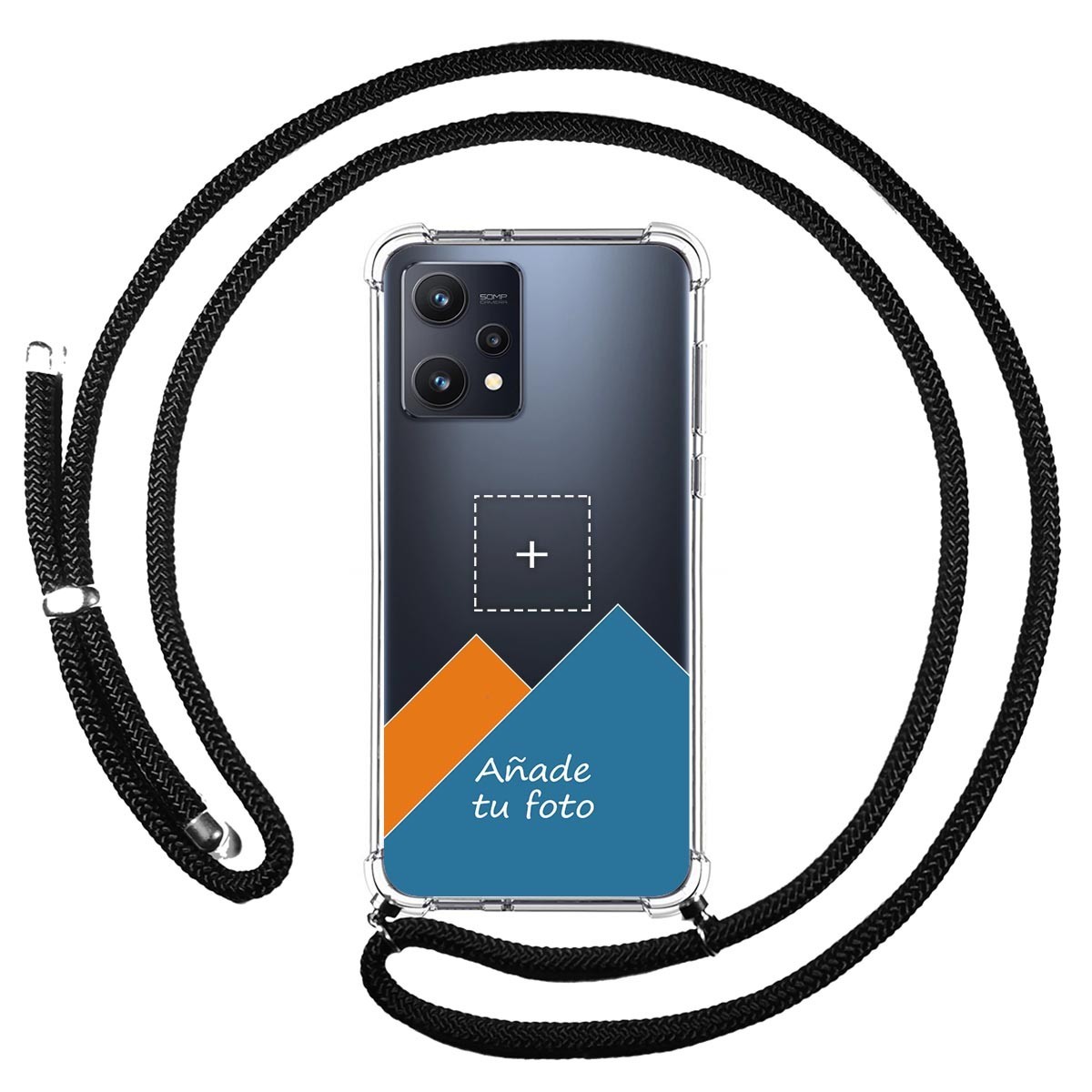Personaliza tu Funda Colgante Transparente para Realme 9 5G con Cordon Negro Dibujo Personalizada