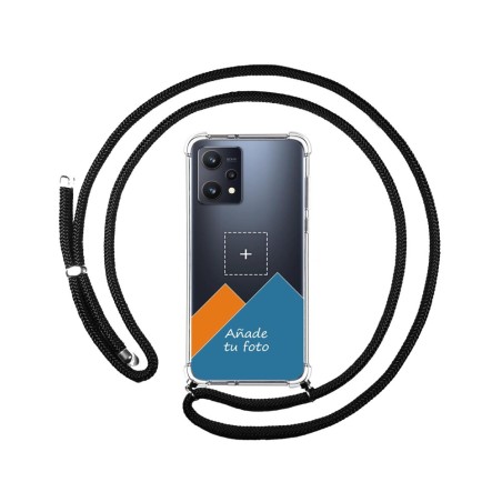 Personaliza tu Funda Colgante Transparente para Realme 9 5G con Cordon Negro Dibujo Personalizada