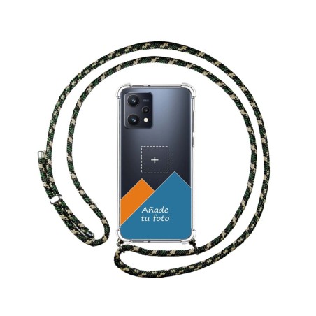 Personaliza tu Funda Colgante Transparente para Realme 9 5G con Cordon Verde/Dorado Dibujo Personalizada