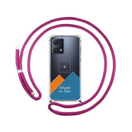 Personaliza tu Funda Colgante Transparente para Realme 9 5G con Cordon Rosa Fucsia Dibujo Personalizada