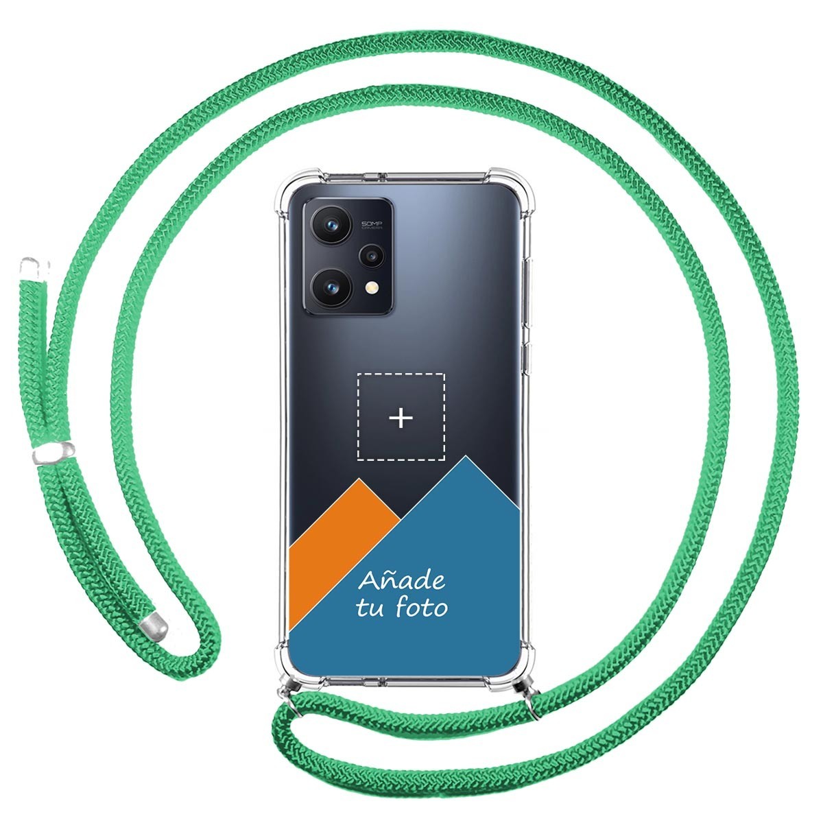 Personaliza tu Funda Colgante Transparente para Realme 9 5G con Cordon Verde Agua Dibujo Personalizada
