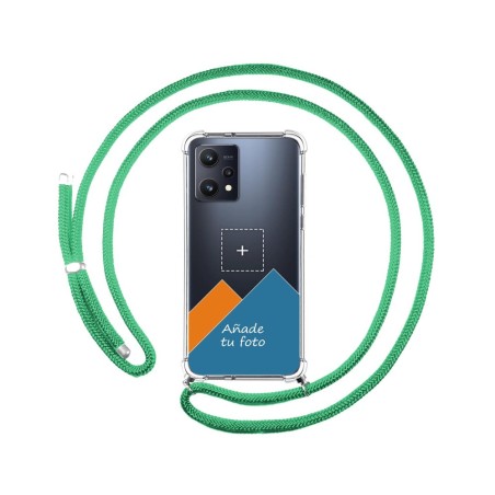 Personaliza tu Funda Colgante Transparente para Realme 9 5G con Cordon Verde Agua Dibujo Personalizada