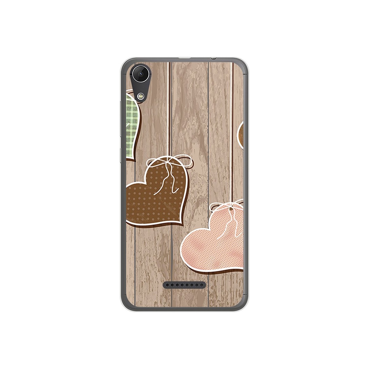 Funda Gel Tpu para Wiko Lenny4 Diseño Corazones Madera Dibujos