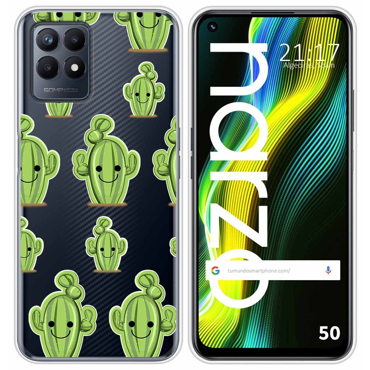 Funda Silicona Transparente para Realme Narzo 50 diseño Cactus Dibujos