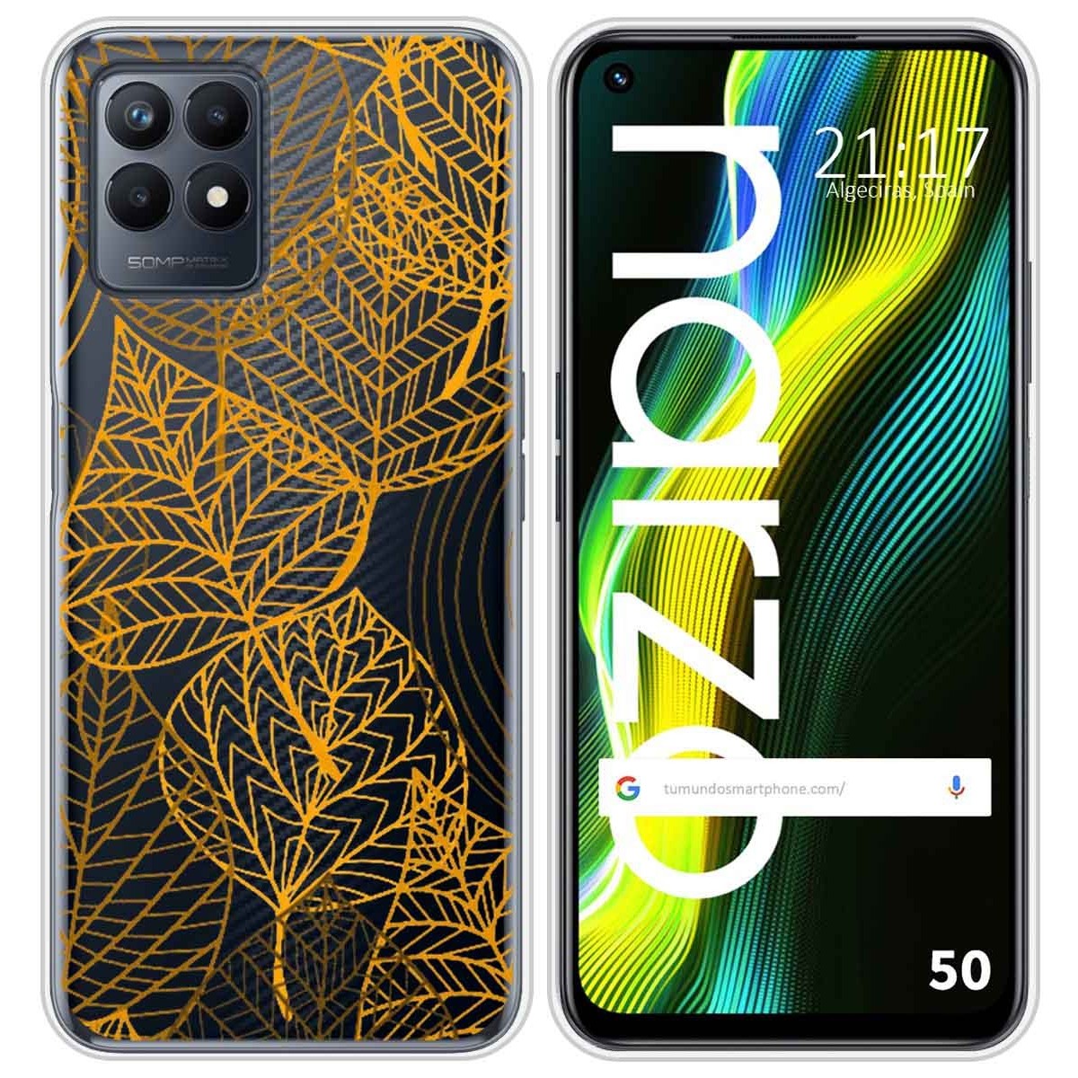 Funda Silicona Transparente para Realme Narzo 50 diseño Hojas Dibujos