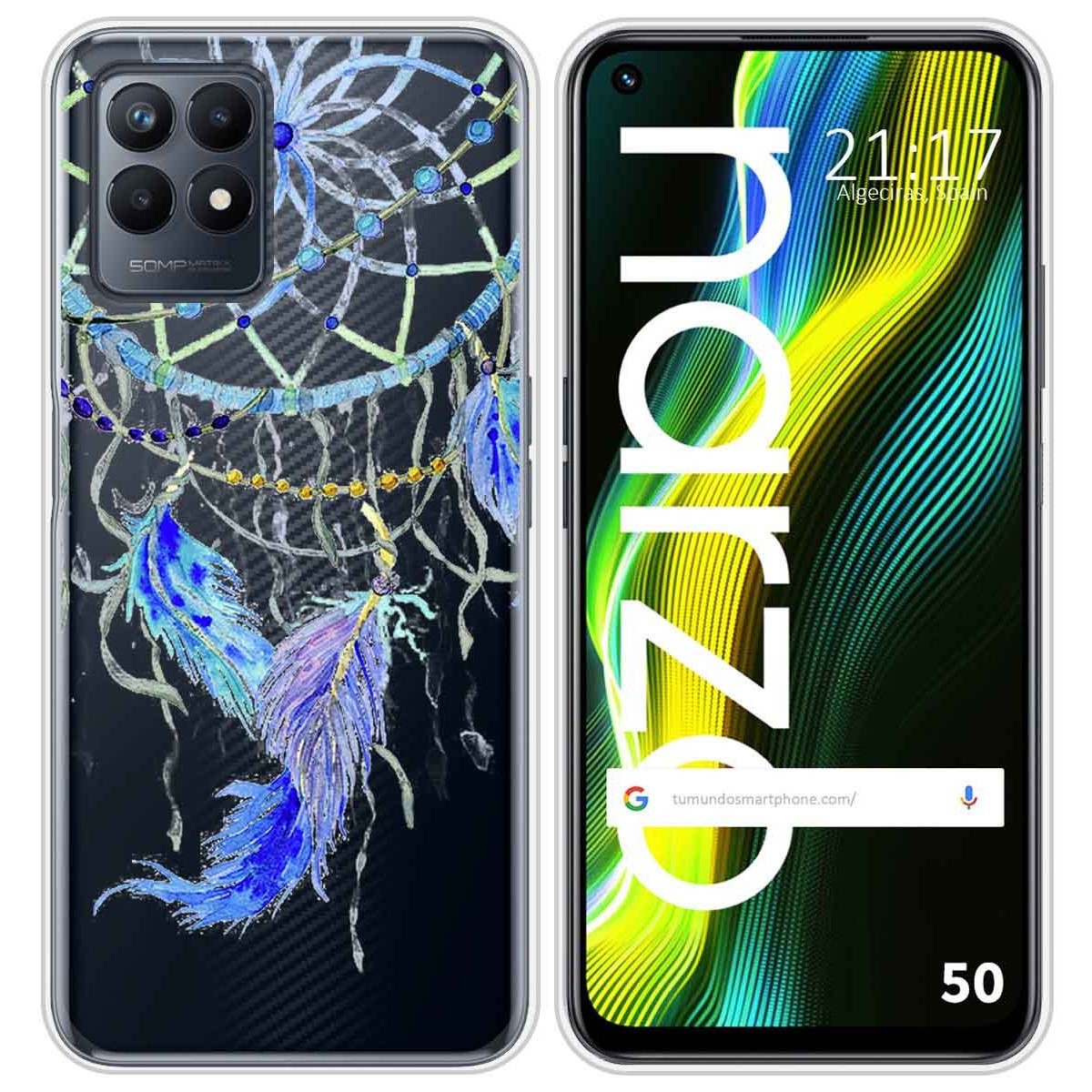 Funda Silicona Transparente para Realme Narzo 50 diseño Plumas Dibujos