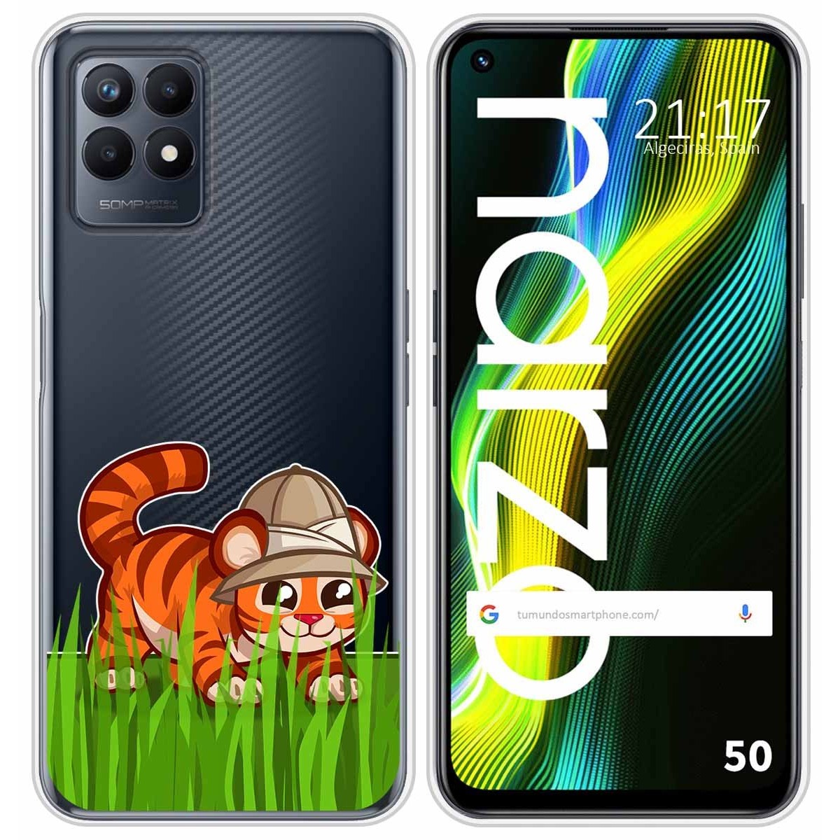 Funda Silicona Transparente para Realme Narzo 50 diseño Tigre Dibujos