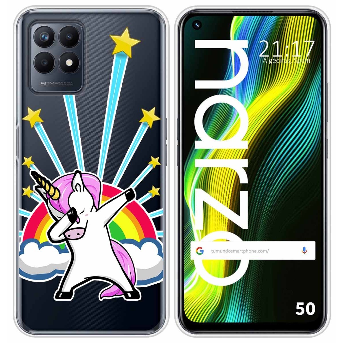 Funda Silicona Transparente para Realme Narzo 50 diseño Unicornio Dibujos
