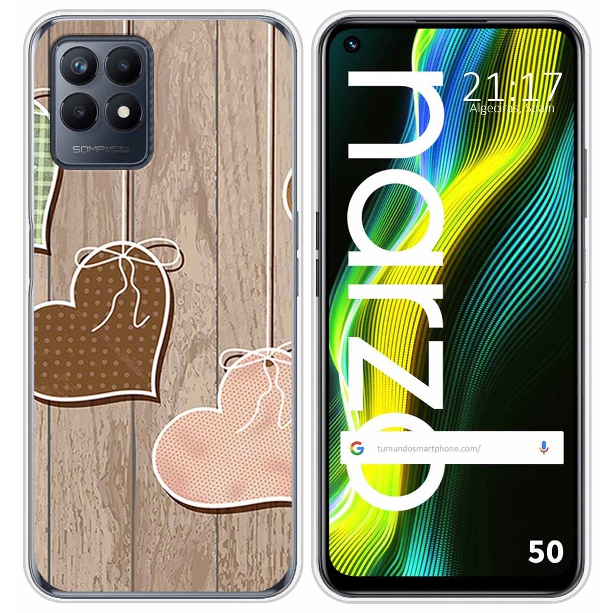 Funda Silicona para Realme Narzo 50 diseño Corazones Madera Dibujos
