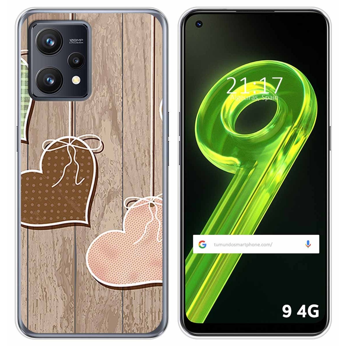 Funda Silicona para Realme 9 4G diseño Corazones Madera Dibujos