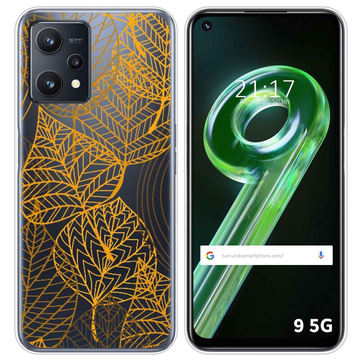 Funda Silicona Transparente para Realme 9 5G diseño Hojas Dibujos