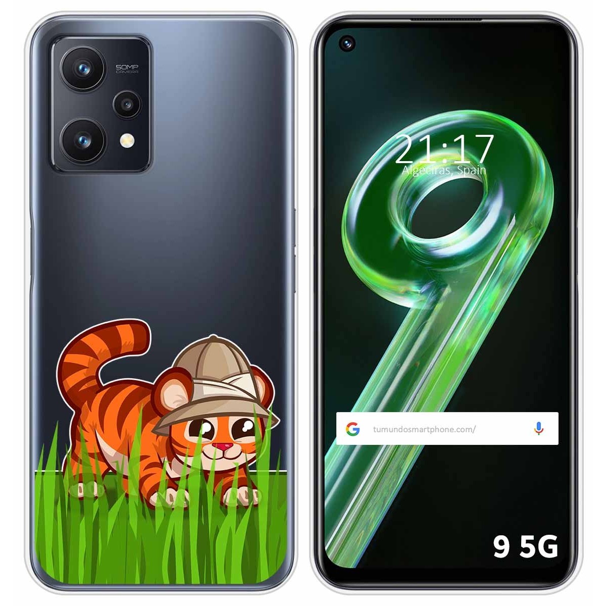 Funda Silicona Transparente para Realme 9 5G diseño Tigre Dibujos