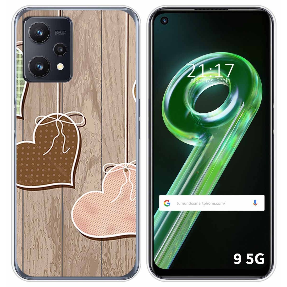 Funda Silicona para Realme 9 5G diseño Corazones Madera Dibujos