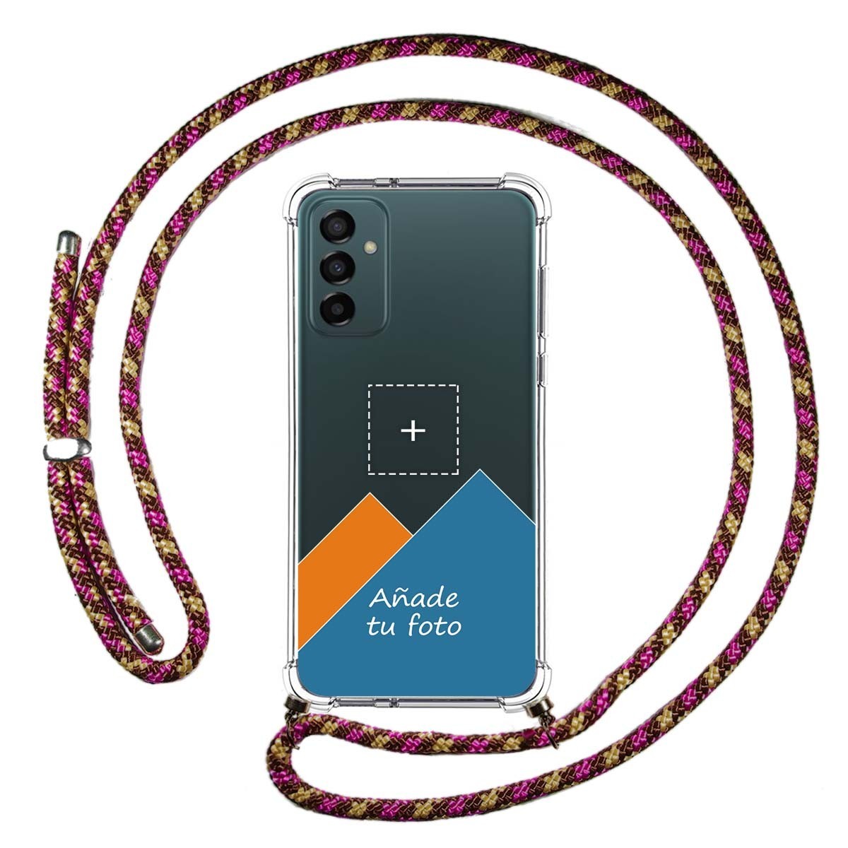 Personaliza tu Funda Colgante Transparente para Samsung Galaxy M23 5G con Cordon Rosa / Dorado Dibujo Personalizada
