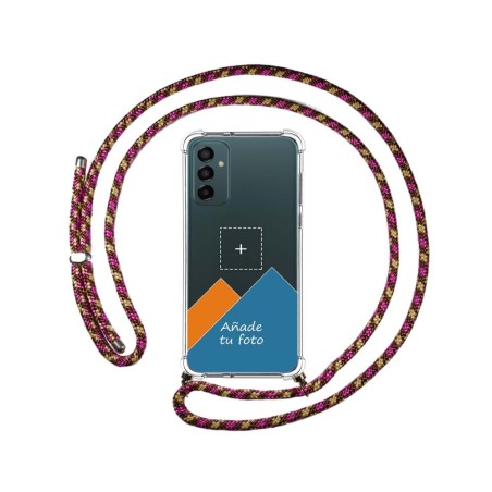 Personaliza tu Funda Colgante Transparente para Samsung Galaxy M23 5G con Cordon Rosa / Dorado Dibujo Personalizada