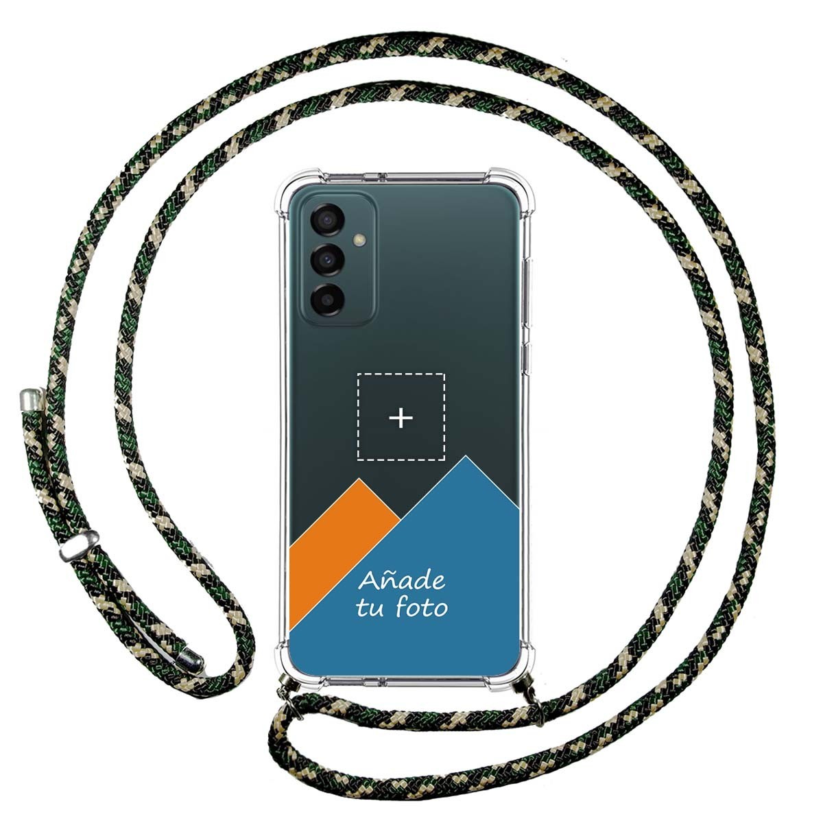 Personaliza tu Funda Colgante Transparente para Samsung Galaxy M23 5G con Cordon Verde / Dorado Dibujo Personalizada