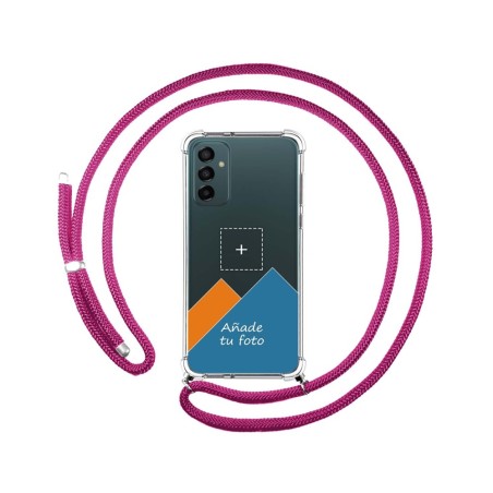 Personaliza tu Funda Colgante Transparente para Samsung Galaxy M23 5G con Cordon Rosa Fucsia Dibujo Personalizada