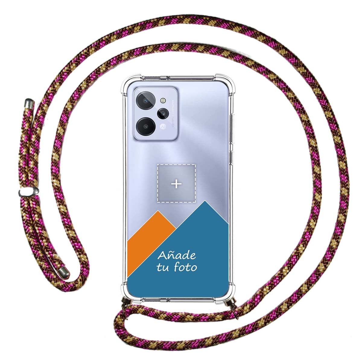 Personaliza tu Funda Colgante Transparente para Realme C31 con Cordon Rosa / Dorado Dibujo Personalizada