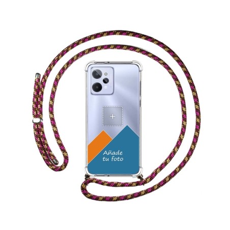 Personaliza tu Funda Colgante Transparente para Realme C31 con Cordon Rosa / Dorado Dibujo Personalizada